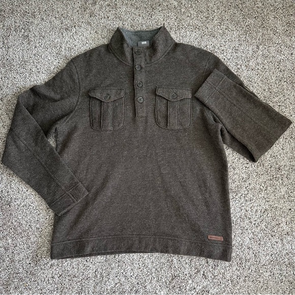 MERRELL SELECT PERFORMIX SWEATER Mens GREY Blue 4-BUTTON MOCK NECK WOOL BLEND XL - Picture 12 of 12